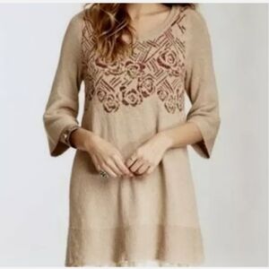 Free People Desert Rose Tunic Sweater Womens Size Medium Tan Cotton Wool Alpaca